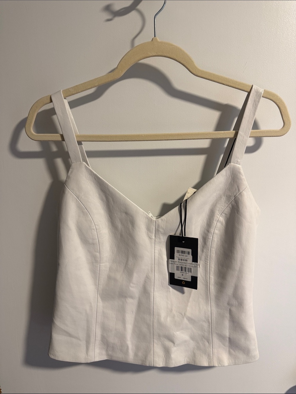 Recycled Leather White Sleeveless V-Neck Cropped Top